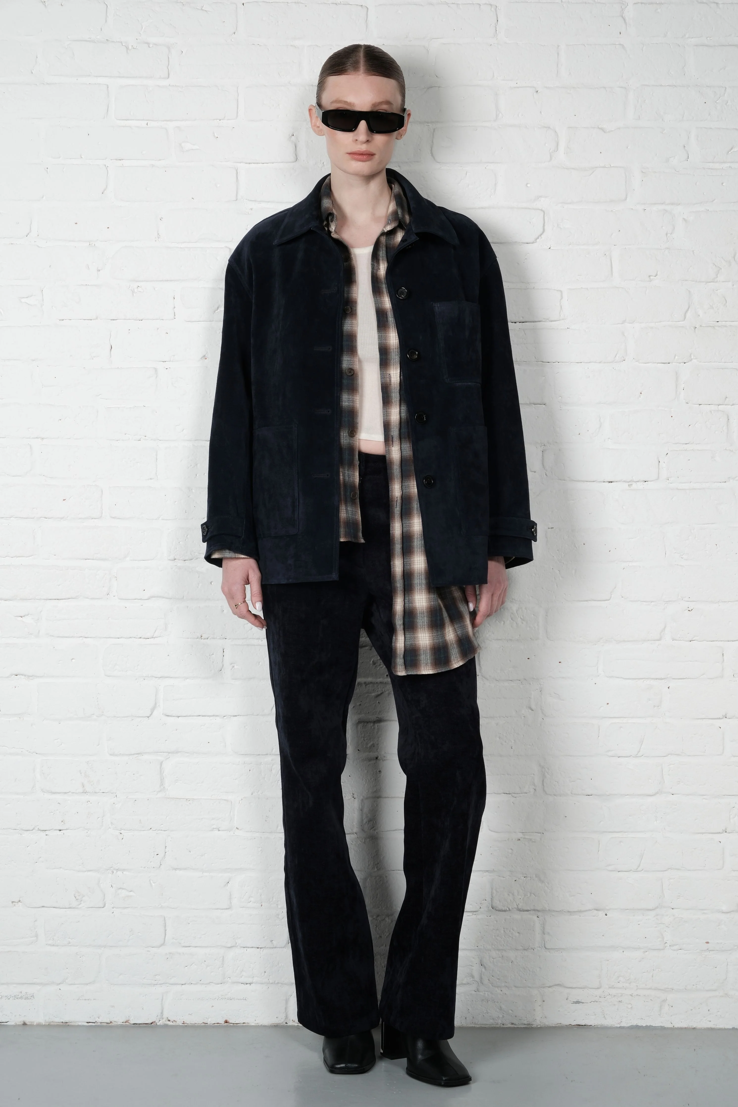 Suede Leather Blazer - Navy - Image 4