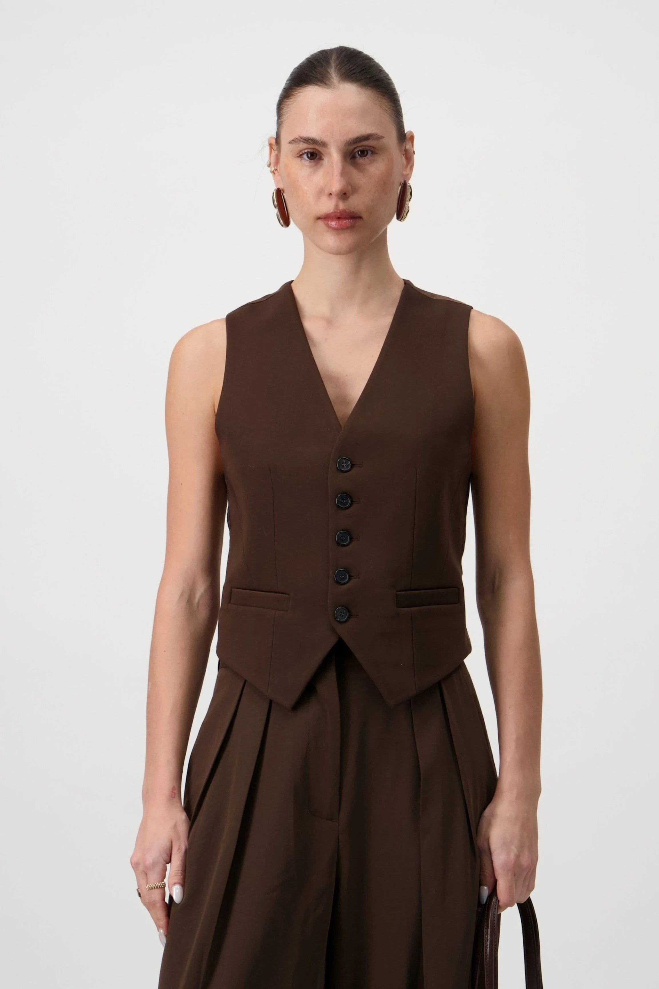 Tailored Suit Vest - Brown - Image 3