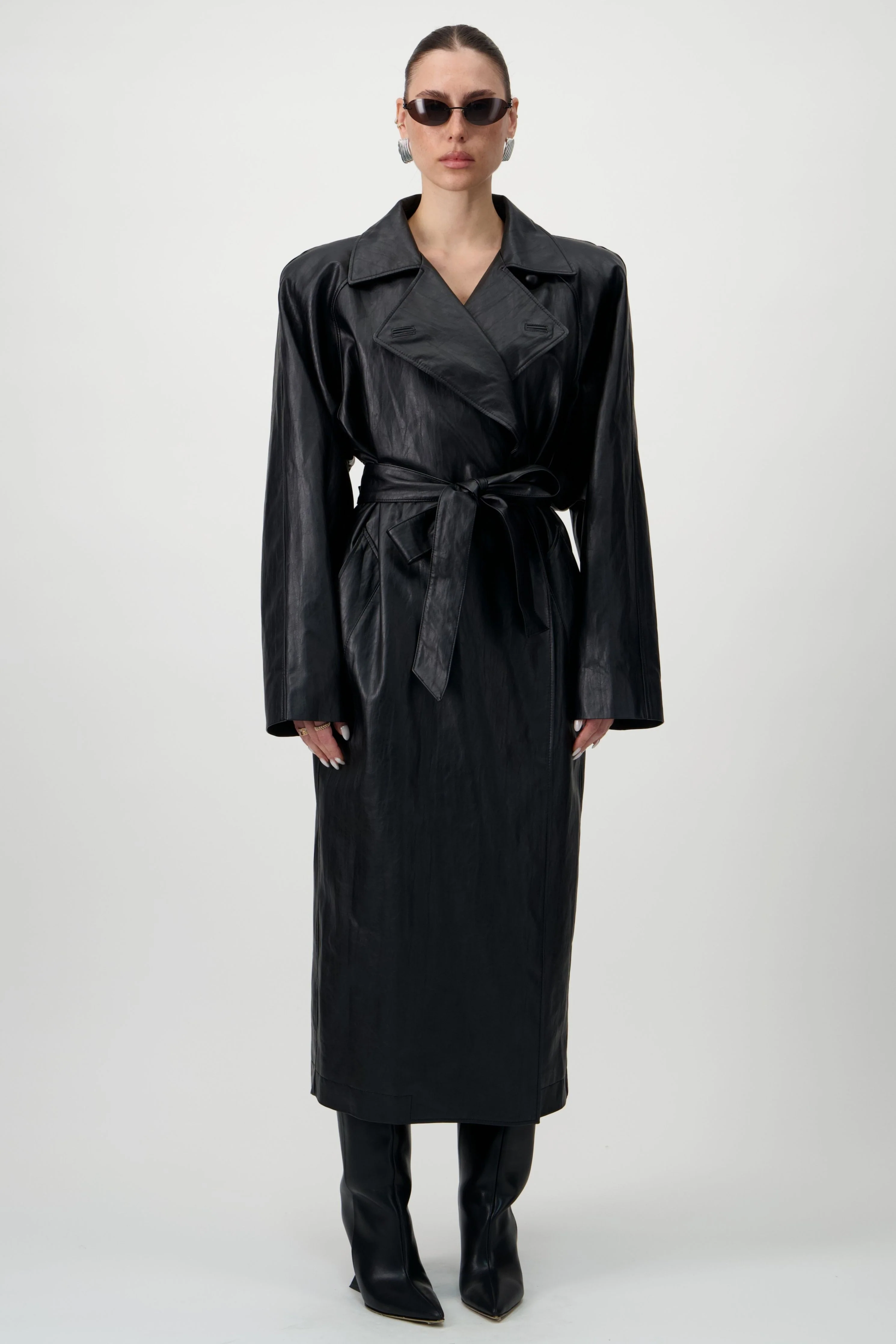 Vegan Leather Maxi Trench Coat