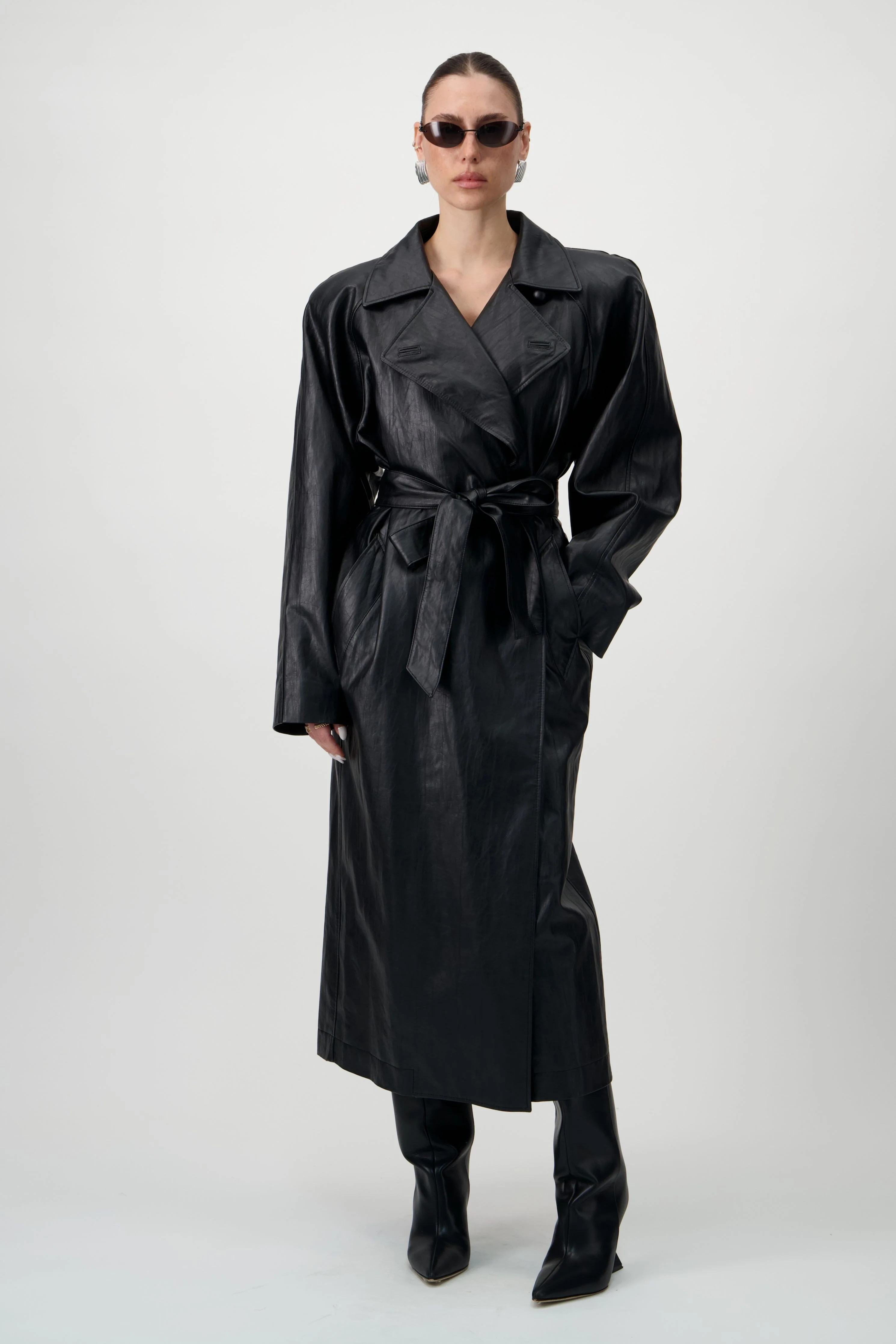 Vegan Leather Maxi Trench Coat - Image 4