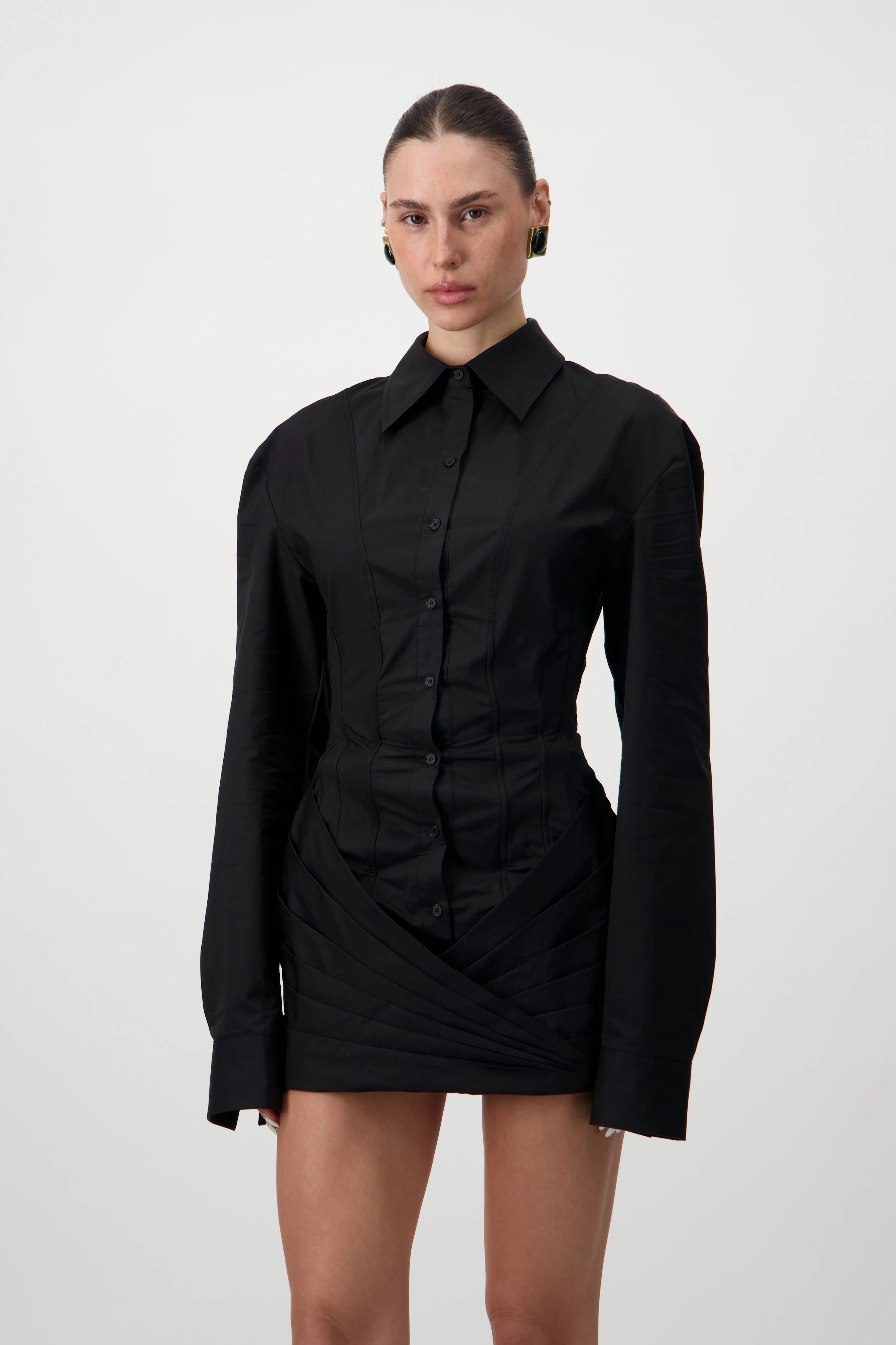 Corset Shirt Dress - Black - Image 4