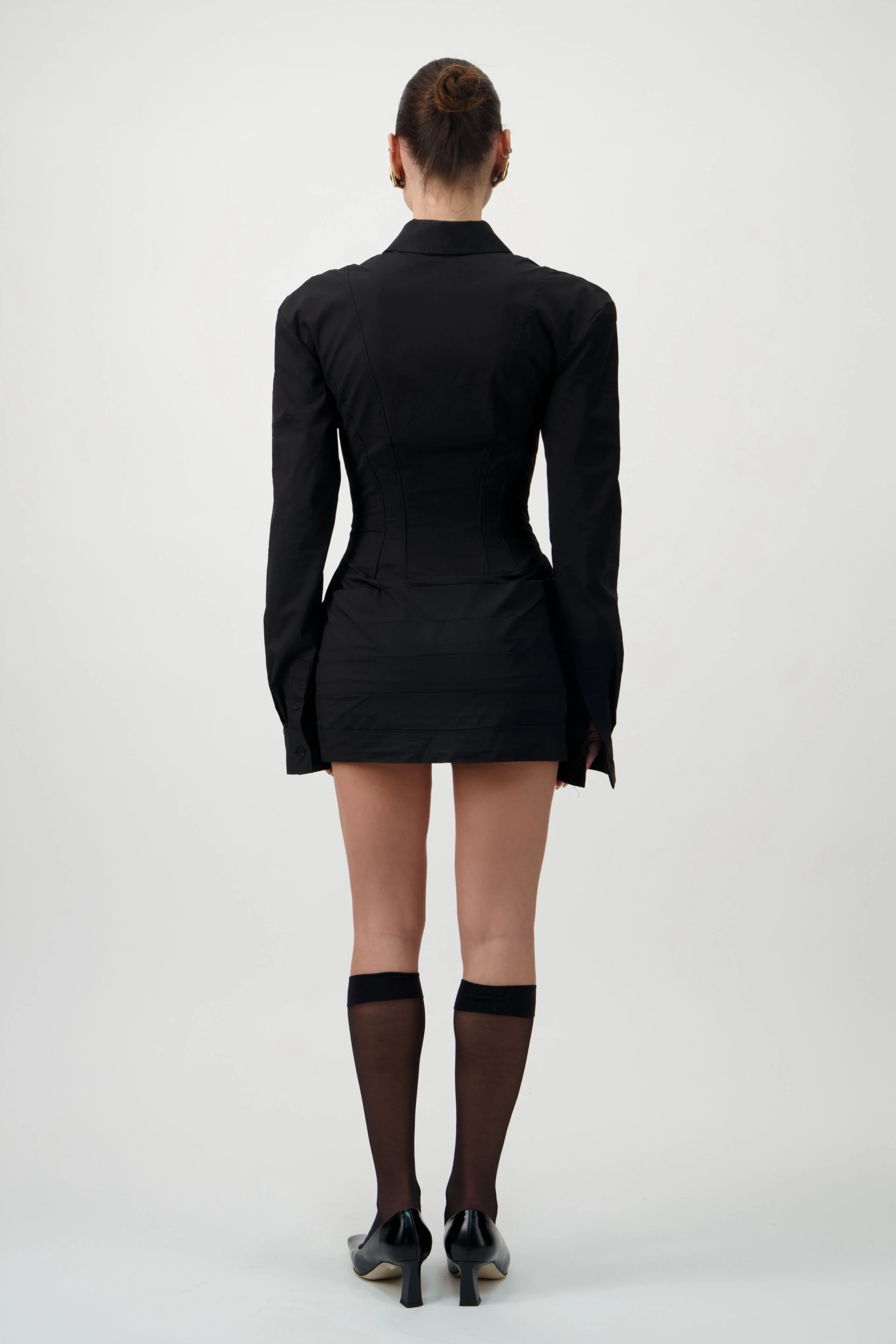 Corset Shirt Dress - Black - Image 5
